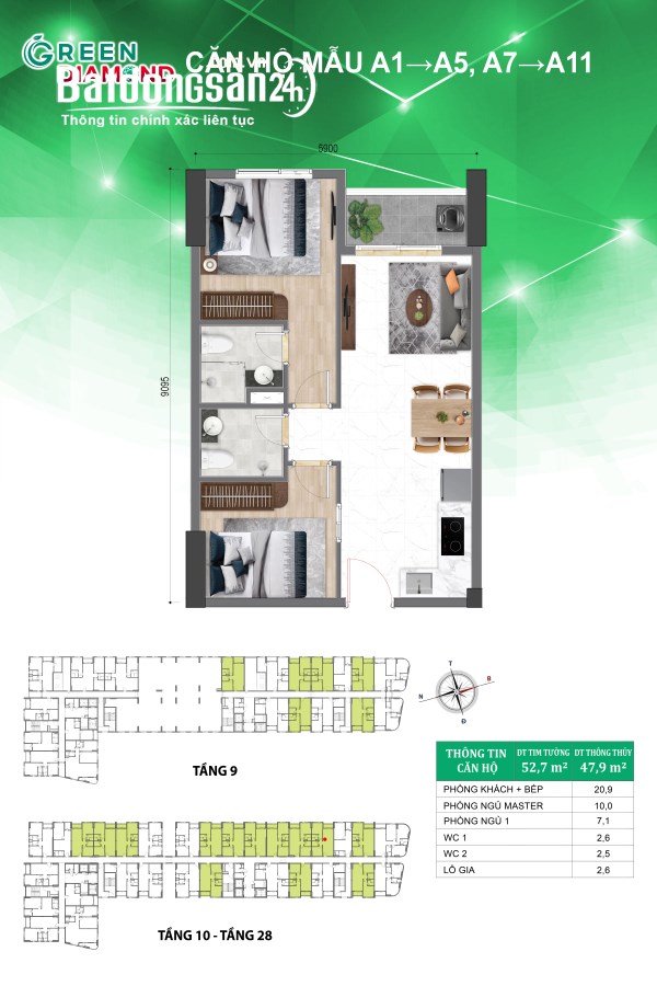 Bán căn hộ Tháp Green Emerald, Đường Thống Nhất, Phường Đông Hòa (TP Dĩ An cũ)